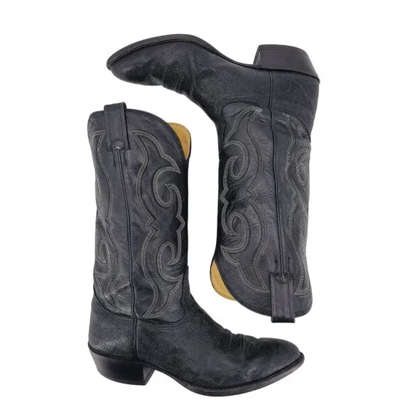 Vintage Nocona Exotic Elephant Print Men 9.5D Black Leather Cowboy Western Boots - Picture 10 of 15